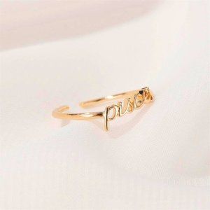 Pisces Boho Minimalist Cursive Text Cute Gift Ring